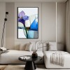 Architectural Bloom - Purpurowy irys abstrakcyjny obraz Minimalistyczna kwiatowa sztuka ścienna z geometrycznym tłem