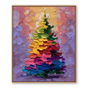 Aurora Christmas - Tęczowe świąteczne drzewko, obraz olejny, świąteczna tekstura na płótnie