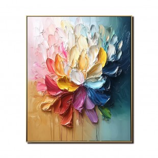 Bloom Radiance – Kolorowy, teksturowany obraz olejny z motywem kwiatowym do nowoczesnego, eleganckiego wystroju