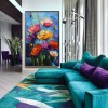 Blooming Rhapsody – Kolorowy, teksturowany obraz olejny z motywem kwiatowym, odważna, nowoczesna sztuka ścienna