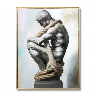 Bound Thought – Teksturowany, figuratywny obraz olejny, nowoczesna, minimalistyczna sztuka ścienna inspirowana rzeźbą do domu lub biura