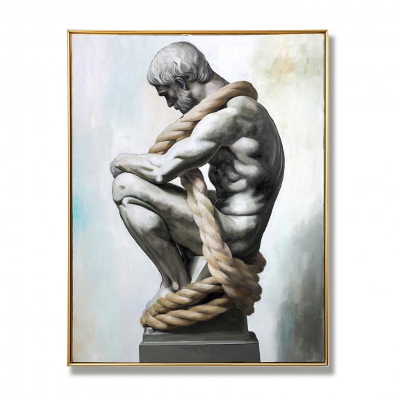 Bound Thought – Teksturowany, figuratywny obraz olejny, nowoczesna, minimalistyczna sztuka ścienna inspirowana rzeźbą do domu lub biura