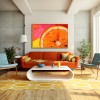 Citrus Burst — obraz olejny z teksturą 3D przedstawiający plaster pomarańczy, kolorowa abstrakcyjna sztuka ścienna do kuchni