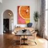 Citrus Burst — obraz olejny z teksturą 3D przedstawiający plaster pomarańczy, kolorowa abstrakcyjna sztuka ścienna do kuchni