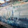 Drifting Harbor – Teksturowana, abstrakcyjna sztuka ścienna z żaglówką
