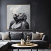 Dymne odbicie - monochromatyczny abstrakcyjny obraz olejny z gorylem do nowoczesnych wnętrz