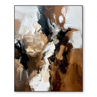 Earthy Harmony: Współczesna abstrakcyjna sztuka ścienna w stylu impasto – brązowy, czarny i biały akcent