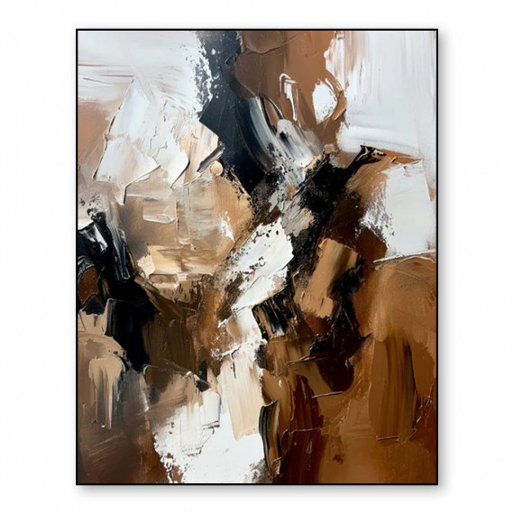 Earthy Harmony: Współczesna abstrakcyjna sztuka ścienna w stylu impasto – brązowy, czarny i biały akcent