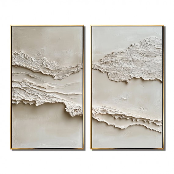 Ethereal Layers: Współczesny dyptyk impasto – Elegancka, neutralna, abstrakcyjna sztuka ścienna