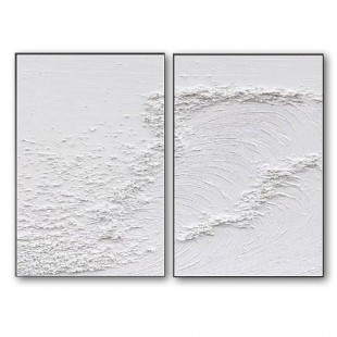 Frosted Tides – zestaw 2 minimalistycznych, białych, teksturowanych, abstrakcyjnych obrazów olejnych