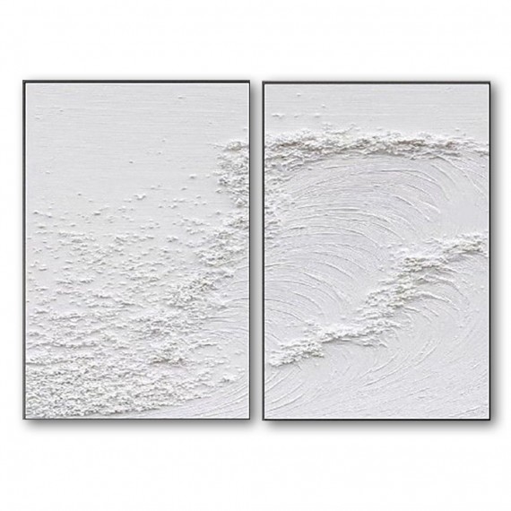 Frosted Tides – zestaw 2 minimalistycznych, białych, teksturowanych, abstrakcyjnych obrazów olejnych