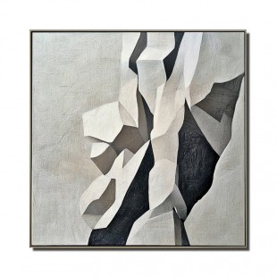 Geometric Grace: Geometryczna abstrakcyjna sztuka ścienna w kolorze czarnym, białym i szarym – teksturowana, minimalistyczna dekoracja do nowoczesnych wnętrz