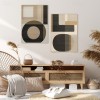 Geometryczna harmonia – nowoczesna, minimalistyczna, geometryczna abstrakcja, duży dyptyk ścienny: neutralny brązowo-czarny, oprawiony obraz na płótnie, do współczesnych wnętrz
