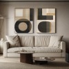 Geometryczna harmonia – nowoczesna, minimalistyczna, geometryczna abstrakcja, duży dyptyk ścienny: neutralny brązowo-czarny, oprawiony obraz na płótnie, do współczesnych wnętrz