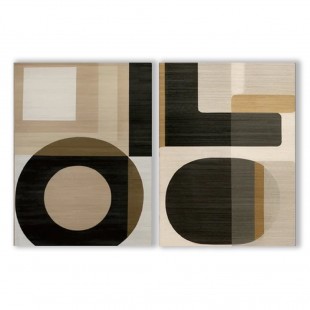 Geometryczna harmonia – nowoczesna, minimalistyczna, geometryczna abstrakcja, duży dyptyk ścienny: neutralny brązowo-czarny, oprawiony obraz na płótnie, do współczesnych wnętrz