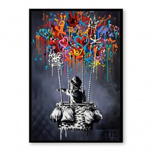 Graffiti Dreams — obraz olejny z balonem w stylu street art, nowoczesna sztuka ścienna pop