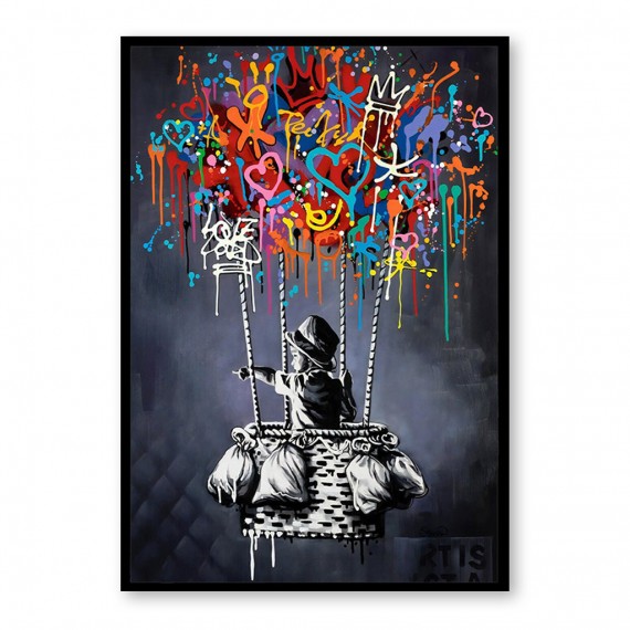 Graffiti Dreams — obraz olejny z balonem w stylu street art, nowoczesna sztuka ścienna pop