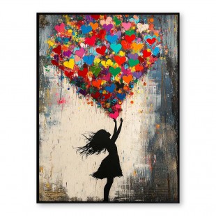 Love Lift — Graffiti Heart Balloon Girl, obraz olejny, sztuka ścienna Street Pop
