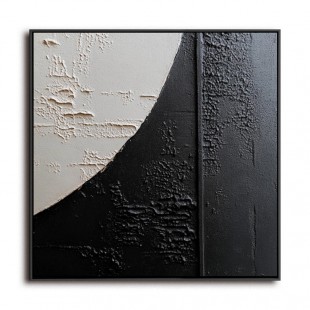 Lunar Texture: Teksturowana sztuka abstrakcyjna w kolorze czarnym i beżowym – minimalistyczna dekoracja ścienna, nowoczesny akcent do współczesnych wnętrz