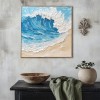 Majestatyczna fala oceaniczna: obraz na płótnie w stylu impasto z falą oceaniczną – teksturalna dekoracja ścienna z widokiem na plażę, nowoczesne, nadmorskie wnętrza domów