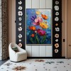 „Midnight Bloom” – obraz olejny z motywem kwiatów w stylu impasto, kolorowe maki na niebieskim tle, dekoracja ścienna do salonu