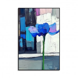 Modern Bloom - Niebieski abstrakcyjny obraz kwiatowy, gruba tekstura, minimalistyczna sztuka ścienna
