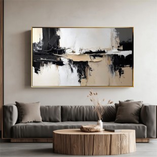 Monochromatyczna harmonia: abstrakcyjna sztuka ścienna w odcieniach impasto, czerni, bieli i brązu – nowoczesny akcent w domu