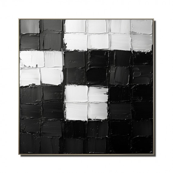 Monochromatyczna harmonia: teksturowana czarno-biała, geometryczna sztuka abstrakcyjna – minimalistyczna dekoracja ścienna, wyrazisty akcent do nowoczesnych wnętrz