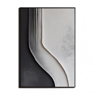 Monochromatyczna sztuka z teksturą przepływu - oprawiona w ramę, 3D, teksturowana, czarno-biała, abstrakcyjna sztuka ścienna - minimalistyczny wystrój w kształcie zakrzywionej linii