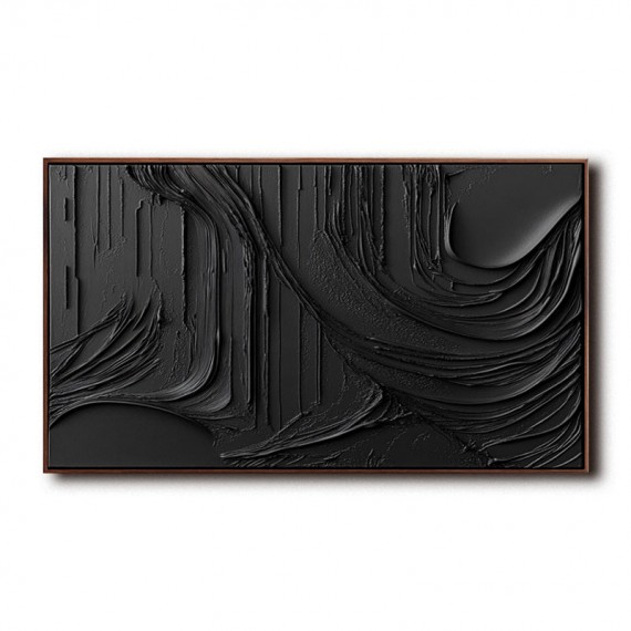 Monochromatyczna, teksturowana elegancja: Czarna, abstrakcyjna sztuka ścienna w stylu impasto – stylowy akcent do nowoczesnych domów