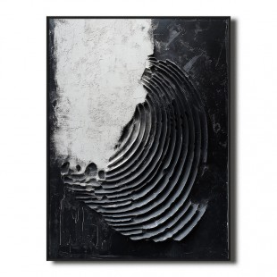 Monochromatyczne echa: Współczesna, okrągła, abstrakcyjna sztuka ścienna w stylu impasto – wystrój czarno-biały