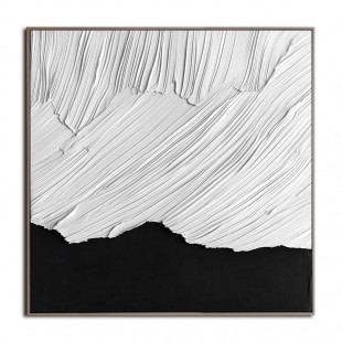Monochromatyczny Ridge Flow: Teksturowany czarno-biały abstrakcyjny obraz olejny – minimalistyczna sztuka ścienna, nowoczesny wystrój współczesnych wnętrz