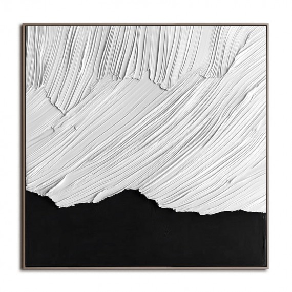 Monochromatyczny Ridge Flow: Teksturowany czarno-biały abstrakcyjny obraz olejny – minimalistyczna sztuka ścienna, nowoczesny wystrój współczesnych wnętrz