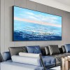 Morning Tide – Ocean Blue Teksturowana sztuka ścienna z motywem wschodu słońca