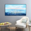 Morning Tide – Ocean Blue Teksturowana sztuka ścienna z motywem wschodu słońca