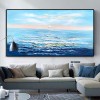 Morning Tide – Ocean Blue Teksturowana sztuka ścienna z motywem wschodu słońca