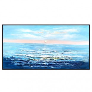 Morning Tide – Ocean Blue Teksturowana sztuka ścienna z motywem wschodu słońca