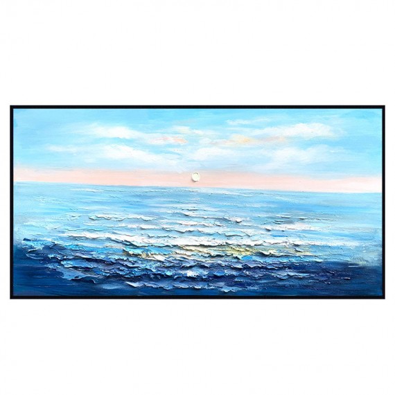 Morning Tide – Ocean Blue Teksturowana sztuka ścienna z motywem wschodu słońca