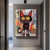 Neon Feline – Żywa sztuka graffiti z czarnym kotem, dekoracja ścienna w stylu ulicznym, nowoczesna sztuka