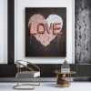 Neon Love Pulse – ręcznie malowana, teksturowana sztuka ścienna z motywem miłości do nowoczesnego wystroju domu