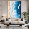 Ocean Edge: Teksturowany obraz olejny z falami oceanicznymi i plażą | Dekoracja ścienna do domu