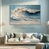 Ocean Haze – 3D teksturowany obraz olejny z falami oceanicznymi, impasto na ścianę z widokiem na morze do wystroju domu