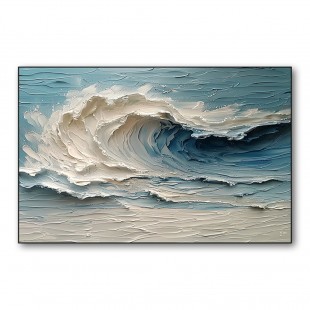Ocean Haze – 3D teksturowany obraz olejny z falami oceanicznymi, impasto na ścianę z widokiem na morze do wystroju domu