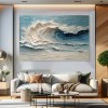 Ocean Haze – 3D teksturowany obraz olejny z falami oceanicznymi, impasto na ścianę z widokiem na morze do wystroju domu