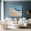 Ocean Serenity Waves: Abstrakcyjna grafika przedstawiająca fale nadmorskie w kolorze niebieskim i białym – dekoracja ścienna z teksturą impasto, stylowy akcent do nowoczesnych domów