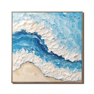 Ocean‘s Embrace: Gruba tekstura, oceaniczna fala na płótnie – dekoracja ścienna z motywem plaży 3D Impasto, wnętrze domu w stylu nadmorskim