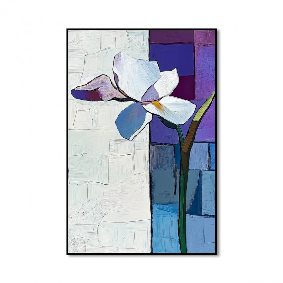 Petal Divide - Biały abstrakcyjny obraz kwiatowy, minimalistyczna geometryczna sztuka ścienna