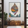 Pływający artefakt – surrealistyczna geometryczna sztuka balonowa. Fantazyjny abstrakcyjny obraz pejzażowy.