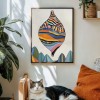 Pływający artefakt – surrealistyczna geometryczna sztuka balonowa. Fantazyjny abstrakcyjny obraz pejzażowy.