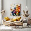 Radiant Blooms – Kolorowy, teksturowany obraz olejny z motywem kwiatowym, żywa, abstrakcyjna grafika kwiatowa do wystroju domu